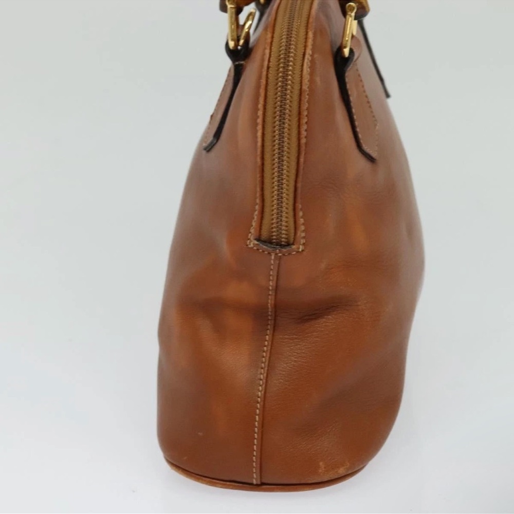 Gucci Vintage Bamboo Handle Top Zip Bag – Brown Caramel Leather, Crossbody Strap - Picture 4 of 13